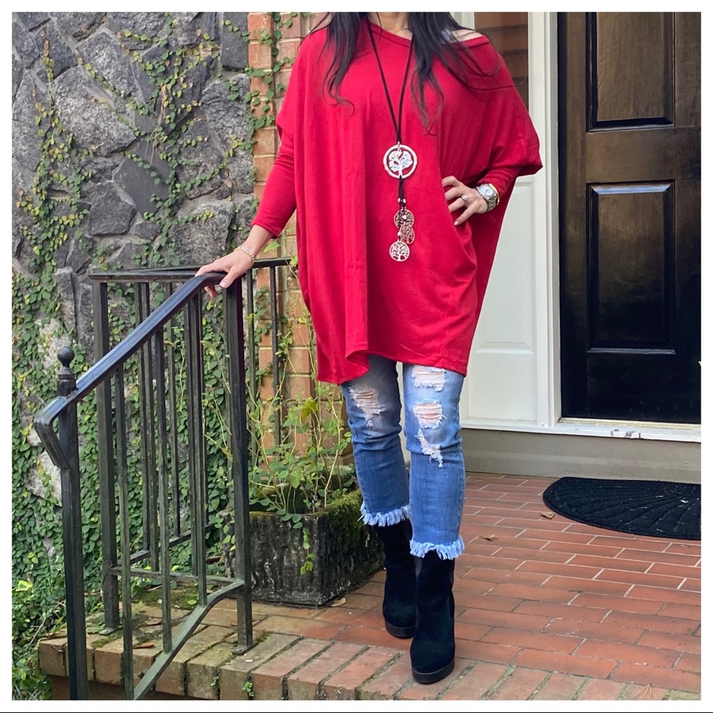 OVERSIZED LOOSE FIT HOLIDAY RED KNIT SWEATER - Picture 6 of 7